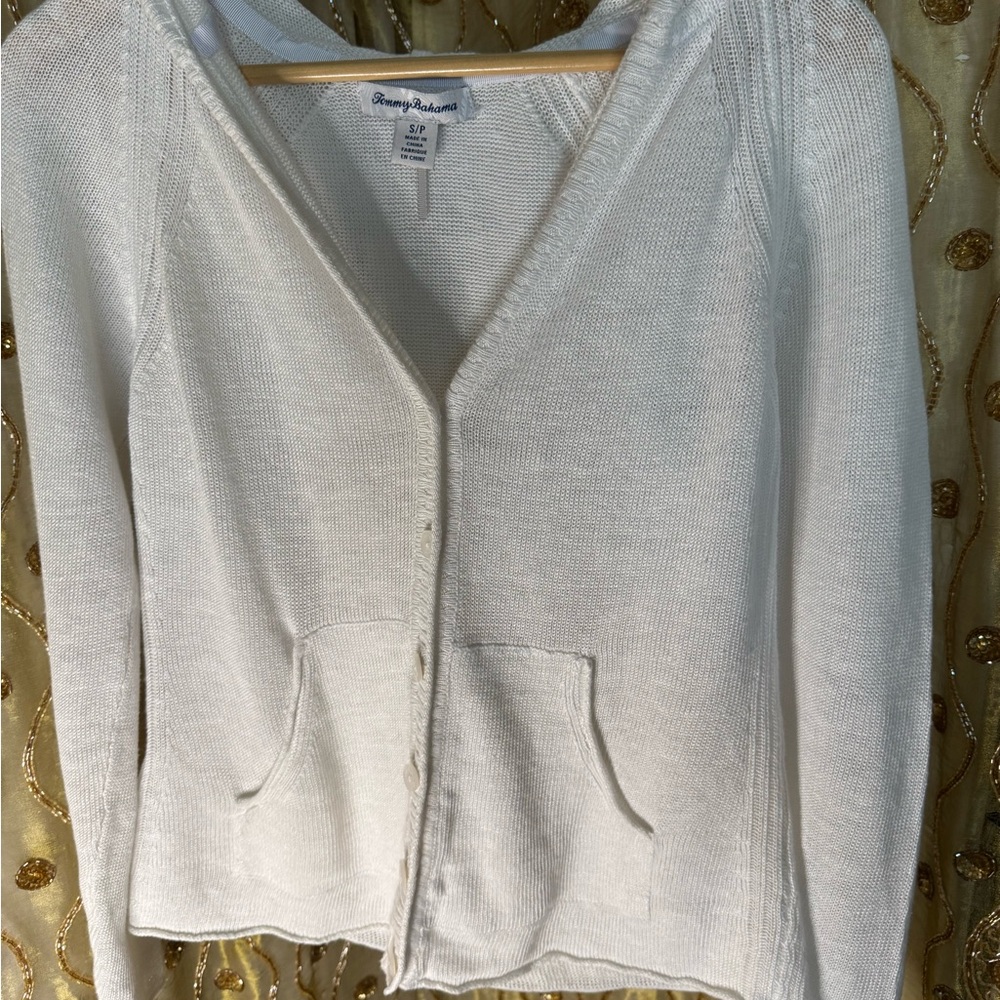 Tommy Bahama White V-Neck Cardigan Sweater Relaxed Fit